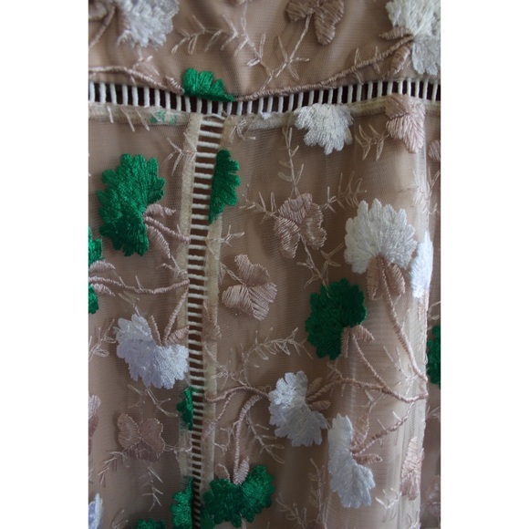 Badgley Mischka NWT Dalia Dress with Taupe Green and White Embroidery 10 - Picture 6 of 8